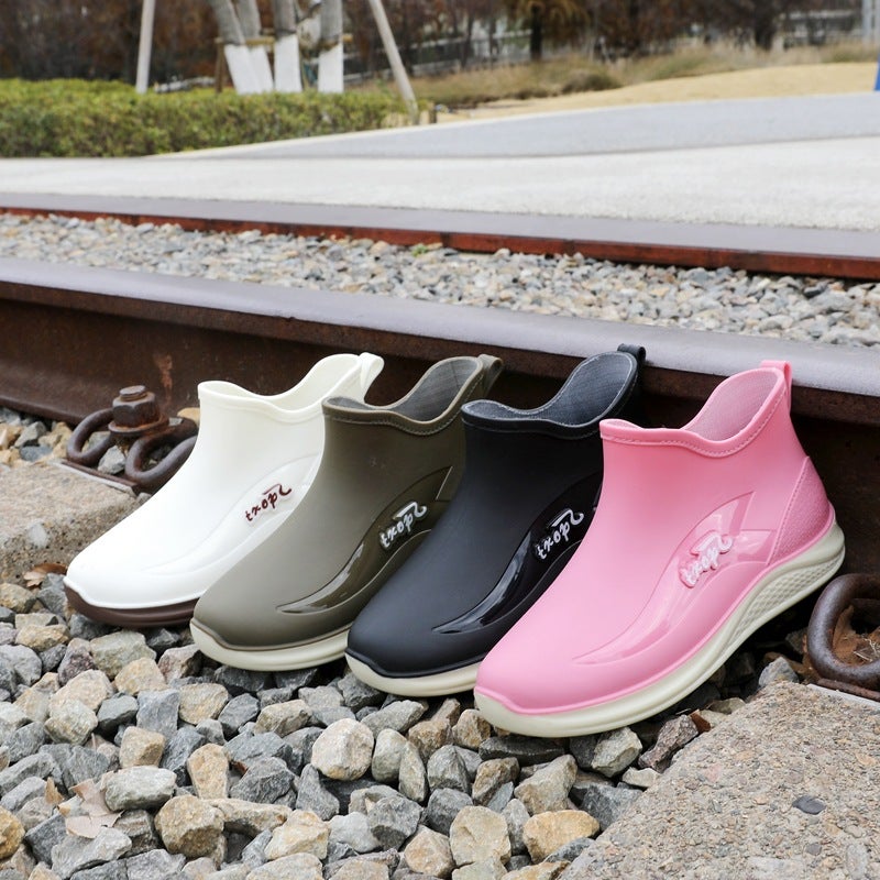 Rain Boots Short Tube Women'S Non-Slip Wear-Resistant Sea Water Shoes Fleece-Lined Warm Rubber Shoes One Waterproof Kitchen Rain Boots - Image 2